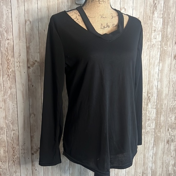 💚 Miaoran Fashion Black Cutout Long Sleeve Shirt - Picture 2 of 6